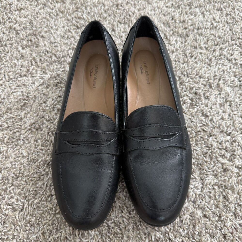 CLARKS Women's Un Blush Go Penny Loafer Black Leather Size 5.5 M Classic - Picture 4 of 6